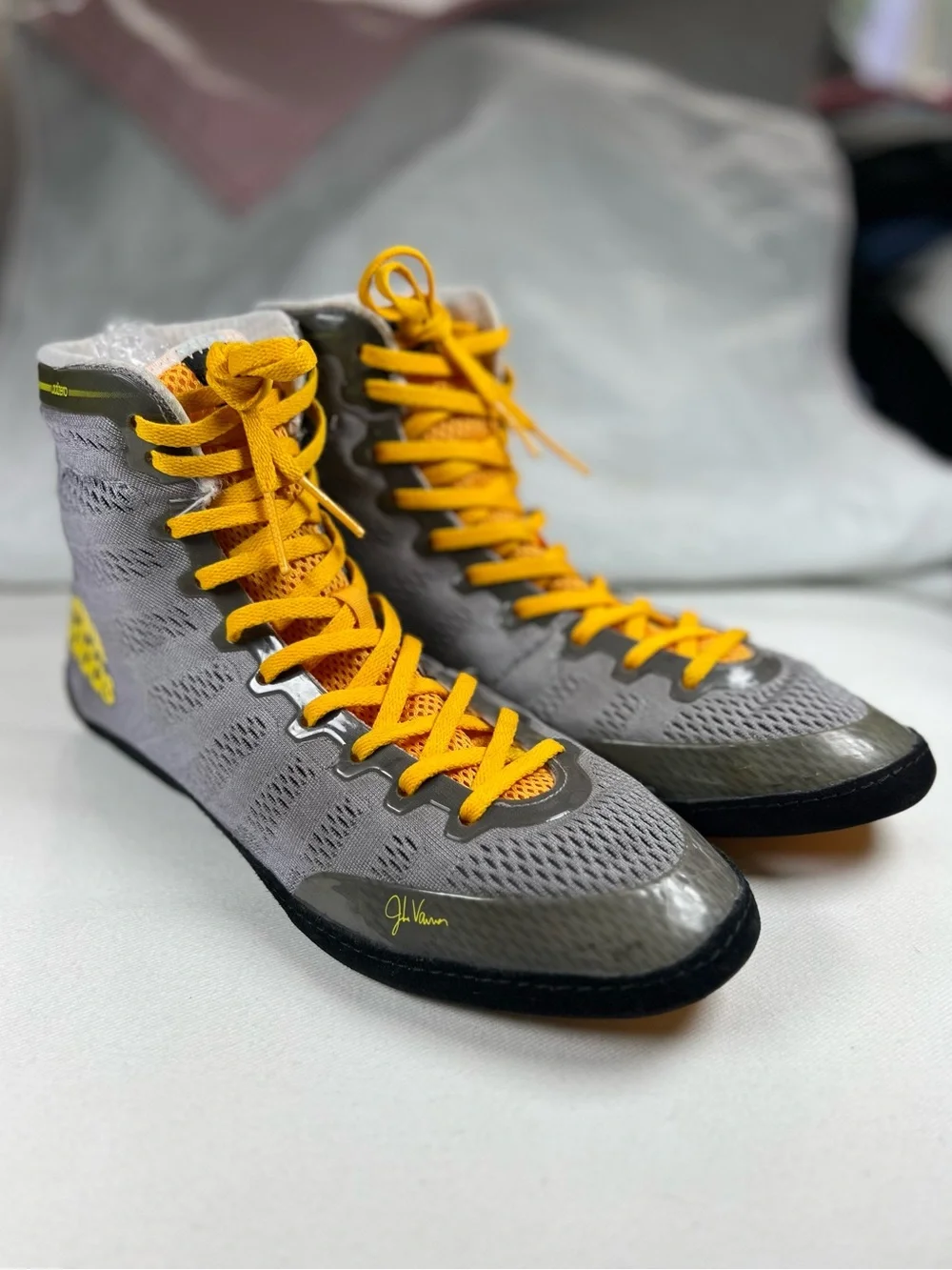 Adidas Jake Varner Wrestling Shoes - Grey/Black/Solar Gold Size US 10.5